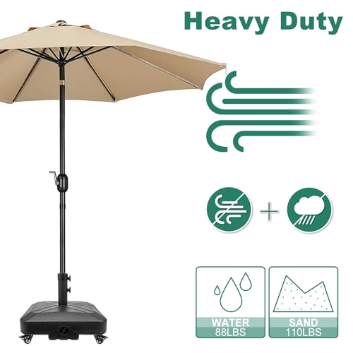Patio Umbrella Base Heavy Duty with Wheels Square Market Stand for Outdoor 4 Locks 2 Knobs 125lb Capacity, Black - size: 125lb