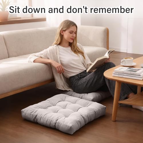 Tiita Outdoor Cushions Square Floor Pillow Thicken Tufted Seat Pad Large Floor Cushion for Yoga Meditation Living Room - color: Square|grey, size: 2 Count (Pack of 1)