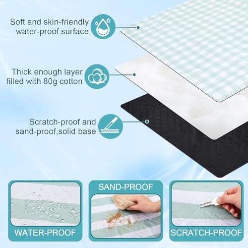 80" x 100" Extra Large Picnic Blankets Beach Mat Sandproof Waterproof Foldable Oxford Blanket Beach Mat Picnic Stuff for Family Camping Hiking Party Park Grass (Green and White,Plaid) - color: Green and White, style: Plaid