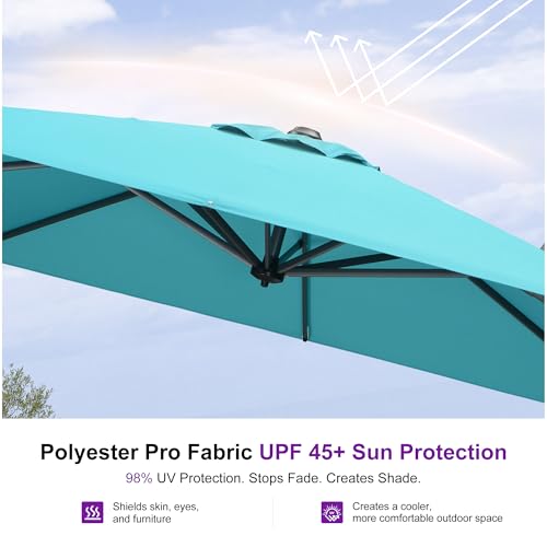 PURPLE LEAF 10 Feet Patio Umbrella Outdoor Cantilever Square Umbrella Aluminum Offset Umbrella with 360-degree Rotation for Garden Deck Pool Patio Turquoise Blue - color: Turquoise Blue, size: 10' X 10', style: Standard
