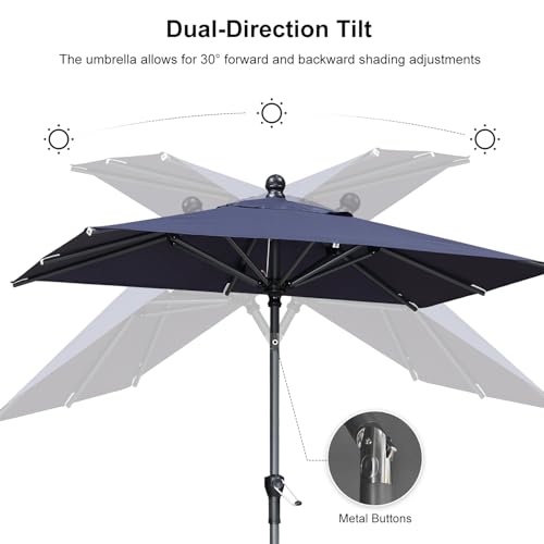PURPLE LEAF 6' x 4' Rectangular Patio Umbrella Outdoor Table Umbrella Aluminum Frame Market Umbrella Sun Umbrella with 8 Sturdy Ribs Tilt for Garden Deck Lawn Pool Navy Blue - color: Navy Blue, size: 4' x 6'