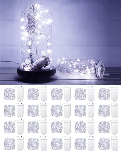 20 Pack Fairy Lights Battery Operated 3.3ft 20 LED Mini String Twinkle Copper Wire Firefly Starry for Mason Jars Wedding Party Christmas Centerpiece Table Decorations, Cool White - color: Cool White