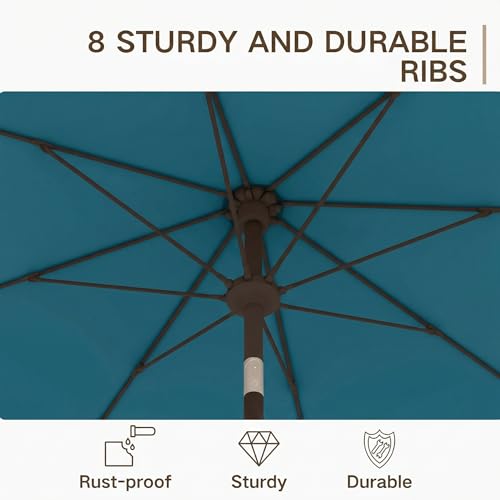 Kingdura 10FT Outdoor Patio Umbrella, Market Table Umbrella with Push Button Tilt and Crank, 8 Sturdy Fiberglass Ribs, UV Protection for Pool, Lawn, Deck, Backyard, Garden (Lake blue) - color: Lake blue, size: 10 Ft