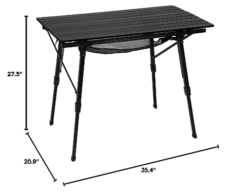 Portal Camping Table Foldable Portable with Adjustable Legs, Aluminum Folding Table Roll Up Table with Carrying Bag for Outdoor, Beach, Picnic, Backyards, BBQ and Party, Black - color: Black, size: Large-35.4"L x 20.9"W