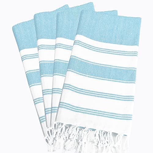 GLAMBURG Peshtemal Turkish Towel Cotton Beach Towels Oversized 36x71 Set of 4, Cotton Beach Towels for Adults, Soft Durable Absorbent Extra Large Bath Sheet Hammam Towel - Aqua Blue - color: Aqua, size: 4 Pack