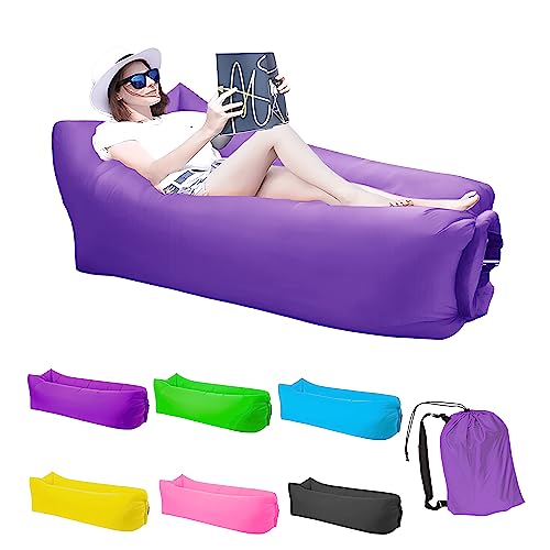 Inflatable Lounger Air Sofa Hammock, Inflatable Couch for Camping, Portable Waterproof Anti-Air Leaking Pouch Couch Air Chair for Outdoor, Beach, Hiking, Picnics, Music Festivals (Purple) - color: Purple