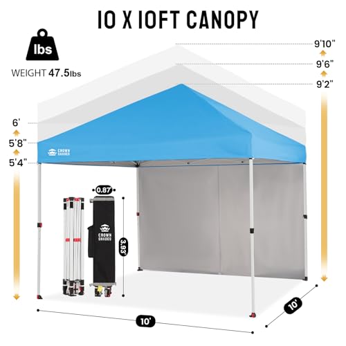 CROWN SHADES 10X10 Commercial Instant Canopy Pop Up Tent with Center Lock, 300D Fabric, 4 Sidewalls, Sto'N Go Bag, Sky Blue - color: Sky Blue, size: 10x10 Classic