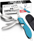 Orblue 4-in-1 Camping Utensils, 1-Pack, Portable Stainless Steel Spoon, Fork, Knife & Bottle Opener Combo Set - Travel, Backpacking Cutlery Multitool, Blue - color: 1-PACK Ultramarine Blue