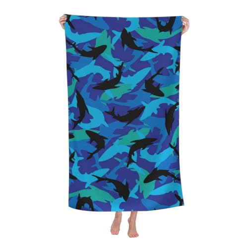 JOOCAR Blue Black Shark Beach Towel Cute Microfiber Beach Towels Blanket for Kids Bath Towels Big Extra Large XL Pool Towels Oversized Quick Dry Sandproof for Boys Men Summer Decor 30x 60 Inch - color: B4