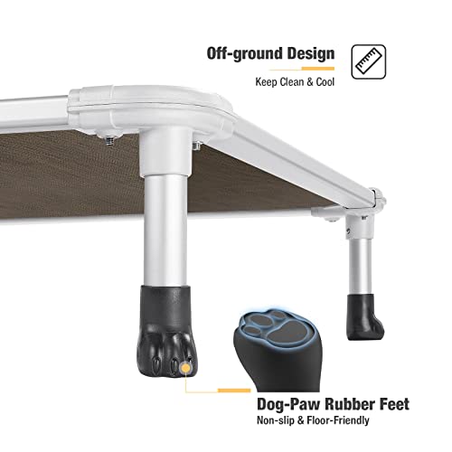 Veehoo Chew Proof Elevated Dog Bed - Cooling Raised Pet Cot - Silver Aluminum Frame and Durable Textilene Mesh Fabric, Unique Designed No-Slip Feet for Indoor or Outdoor Use, Brown, Medium, CWC2003 - color: Brown, size: 32.0"L x 25.0"W x 7.0"Th