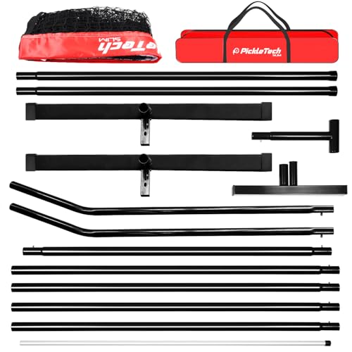 PICKLETECH 4.0 Slim Version Portable Pickleball Nets Outdoor Game 22 FT Pickleball Net-USAPA Regulation Size-Pickle Ball Net System with Carrying Bag for Driveway - color: Red, size: 22ft-4.0slim