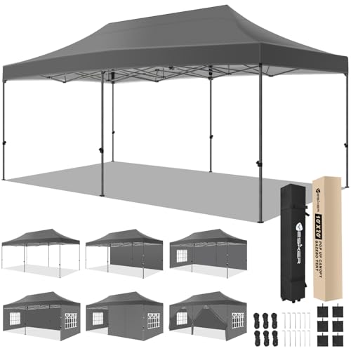 Yesker 10x20 Pop Up Canopy Tent with Sidewalls Instant Outdoor Canopy, Waterproof & UV Protection, Easy Setup Adjustable Height Heavy Duty Shelter Gazebo Tent for Patio Backyard Party Events, Gray - size: 10x20FT Gray