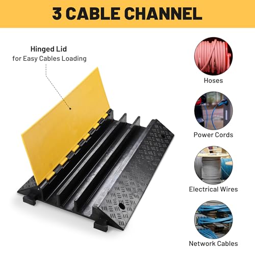 Yescom Cable Ramp Protector 3 Channel Garden Hose Protecitive 44000 Lbs Load Capacity Heavy Duty, 35.43"x23.62"x4.33" Speed Bump for Road, Driveway, Walkway and Commercial Use - size: 4.3"H - 3 Channel