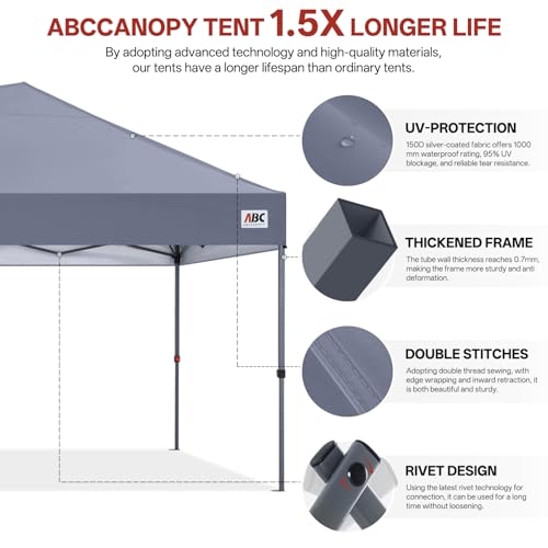 ABCCANOPY 10x20 Pop Up Canopy Tent, Easy Setup Instant Shelter with Wheeled Bag, Heavy Duty Outdoor Canopy for Beach, Market, Backyard, UV Protection, Outdoor Weather Protection (Light Gray, 10x20) - color: Light Gray, size: 10x20