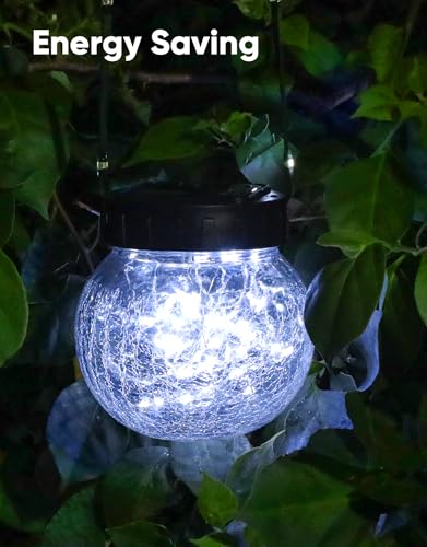 PARTPHONER Solar Lights Outdoor Waterproof 12-Pack, Solar Powered Hanging Lantern Cracked Glass Hanging Globes for Yard Decor Christmas Decoration, Shepherd Hook, Garden Tree Ornaments, Cold White - color: Cold White