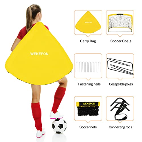 Soccer Goal with Carry Bag, 10/9MM Strengthen Pole, Arched Design, Kids Soccer Goals for Backyard Set 5x 3.1/3.6x2.7/2.9x2.4ft Portable Pop Up Soccer Nets for Toddler, Adults, Youth Games, Play, Gifts - color: Yellow, style: 2 Goals-3.6 ft x 2.7 ft