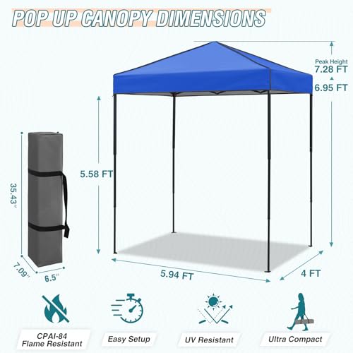 EAGLE PEAK 6x4 Instant Pop Up Canopy Tent, Straight Leg Sun Shelter, Portable Canopy with Carry Bag for Camping, Beach & Sports, Blue - color: Blue, size: No Wall