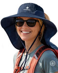 Camptrace Sun Hats for Women Men UPF 50+ UV Protection Wide Brim Hiking Fishing Hat with Neck Flap - color: 06-navy