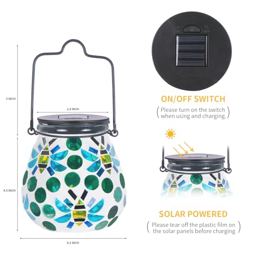 Afirst Mosaic Outdoor Lanterns - Glass Solar Hanging Lights Bee Hollow Out Waterproof Outdoor Decorative for Garden, Patio, Holiday Party Outdoor Decoration - style: Bee