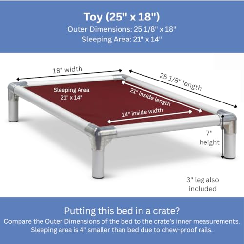 Kuranda Chewproof Elevated Crate Bed - Silver Aluminum - 25" x 18" - Vinyl - Burgundy - color: Burgundy, size: 25" x 18" - Silver Aluminum
