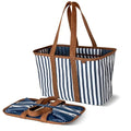 CleverMade Collapsible LUXE Tote, 30L Foldable Grocery Shopping Bag, Reusable - color: Navy Stripe