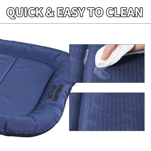 Durable Outdoor Dog Bed with Pillow Around Curling Sleep Fully Waterproof Indoor Cat Bed Crate Mat Stable Kennel Pad, for Pets (Blue, Large(35x21in)) - color: Blue, size: Large(35x21in)