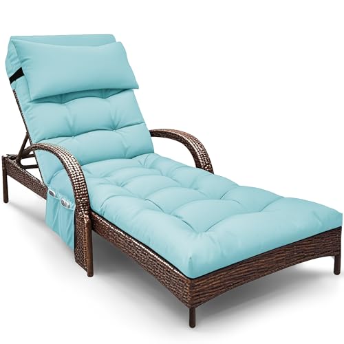 Outdoor Chaise Lounge Chair Cushion, Waterproof Outdoor Chair Cushions for Patio Furniture, 71 x 21 x 4 Inches Replacement Chaise Lounge Cushion with Ties (Teal) - color: Teal