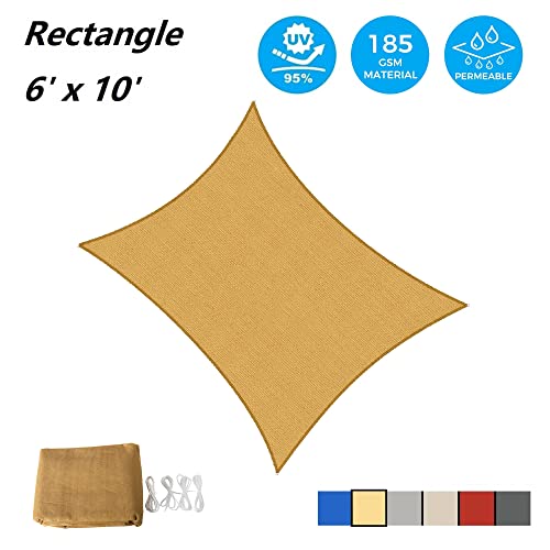 AsterOutdoor Sun Shade Sail Rectangle 6' x 10' UV Block Canopy for Patio Backyard Lawn Garden Outdoor Activities, Sand - color: Sand, size: 6' x 10'
