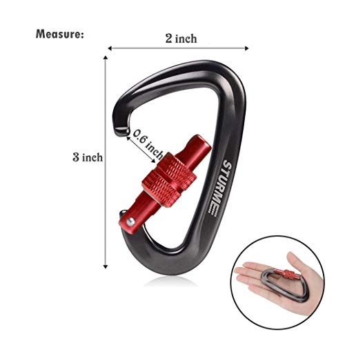 STURME 12kN (2697 lbs) Heavy Duty Locking Carabiner Clips for Outdoor, Camping, Hiking, Securing Pets, Hammock, Dog Leash Harness - color: Red