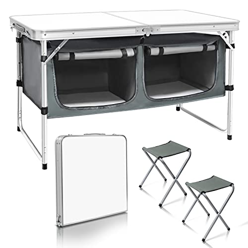 CampLand Outdoor Folding Table Aluminum Lightweight Height Adjustable with Storage Organizer for BBQ, Party, Camping - color: Whitebig