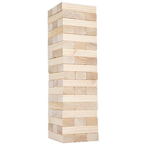HEY! PLAY! Classic Giant Wooden Blocks Tower Stacking Game, Outdoors Yard Game, for Adults, Kids, Boys and Girls