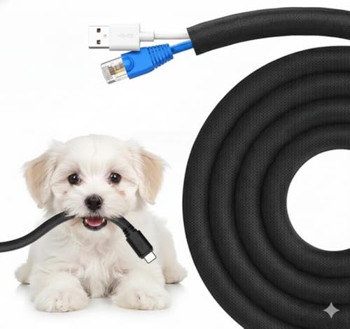 Dog and Cat Cord Protector – Pet-Proof Cable Guard for Wires and Cords – Prevents Pets from Chewing and Damaging Cables – Flexible & Durable – 10ft, 1/2in Diameter, Black (Self-Sealing Design) - size: 1/2 IN-10 FT