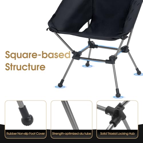 MOON LENCE Portable Camping Chair Plus, Larger & Roomier, Compact and Lightweight Still, Folding Chair for Backpacking & Hiking, 330Lbs Capacity (Black) - color: Black
