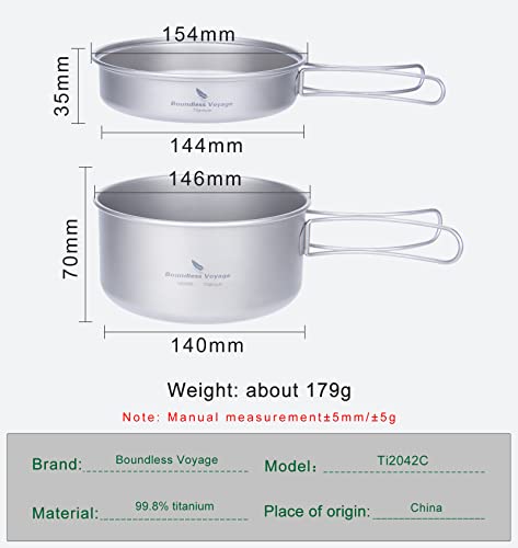 iBasingo Backpacking Cookset Titanium Camping Pots Set Ultralight Outdoor Picnic Pots Pans with Folding Handle Druable Portable Cooking Mess Kit Compact Picnic Dishes Bowls Cups (Multiple Sizes) - color: Ti2042C(1000ML+500ML)