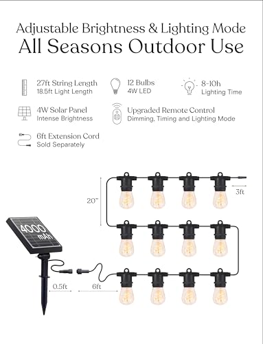 Brightech Ambience Pro Super Bright Solar Outdoor String Lights: Security, Visibility & Ambience - Heavy Duty Waterproof Patio Lights - Edison Spiral Shatterproof Bulbs - 4W Soft White Remote Control - style: Super Bright Spiral (4W) Remote Control 27 FT