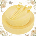 ejonirinjonir EI 150pcs Yellow Plastic Plates,Heavy Duty Bright Disposable Plate,Fancy Plastic Plates for Party,Yellow Dishes for Wedding,Easter,Afternoon Tea Party,Spring - color: Yellow Frosted Plastic Plates