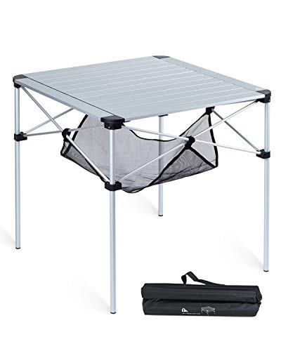 iClimb Lightweight Stable Alu. Folding Square Table Roll Up Top with Carry Bag for Camping Picnic Backyards BBQ Camp Kitchen (Silver, L) - color: Alu Silver, size: Large