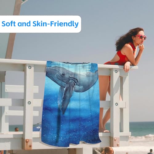 Beach Towel,Watercolor Blue Whale in Sea at Moon Night Lightweight Compact Sand Free Quick Dry Oversized Pool Swimming Towels for Girls Women Adults,29.5"×59" - color: Watercolor Blue Whale in Sea at Moon Night