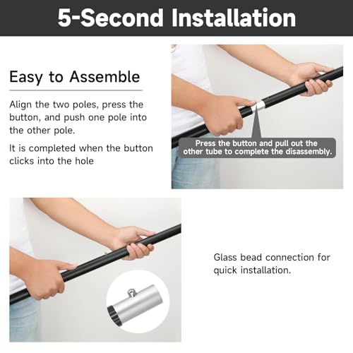 SANLIKE Aluminum Tent Poles for Tarp - 75in Collapsible Poles for Awnings, Canopy, Rain Fly, Shelter - 4 Sets-5 Sections - color: Black-5 Sections-4 Set