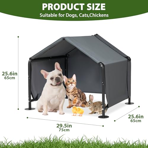 Dog Shades for Outside - Outdoor Dog Kennel for Small Dogs, 29.5”x25.6”x25.6” Outdoor Sun Rain Canopy Pet House, Waterproof Pet Canopy Shelter for Small Animals with Ground Nails - color: Grey, size: Small