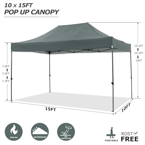 COBIZI 10x15 Pop up Canopy Tent 10x15 Canopy with 4 Sidewalls Waterproof Heavy Duty Commercial Canopy for Parties Outdoor Garden Gazebo Tent, Carry Bag(10x15ft, Gray) - color: Gray, size: 10X15FT 4 Sidewalls