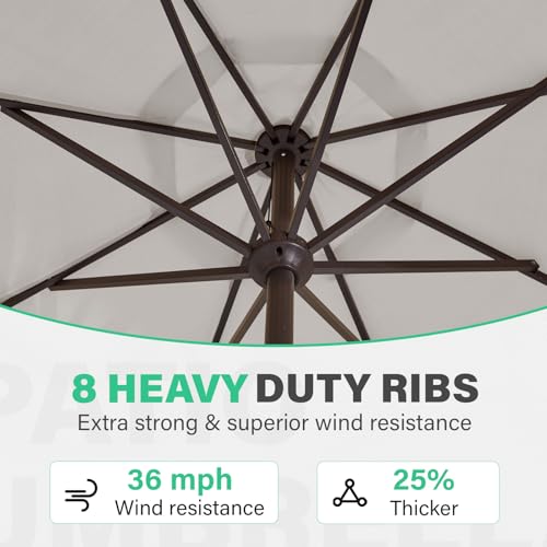 JEAREY 9 FT Patio Umbrella Outdoor, Table Umbrellas Market Umbrella w/Push Button Tilt/Crank, 8 Sturdy Ribs(Fog Gray) - color: Fog Gray