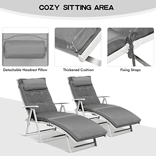 Giantex Chaise Lounge Chair for Outside, Pool Folding Reclining Beach Chair W/Removable Cushion&Headrest Pillow, Outdoor Lounge Chaise w/ 7 Backrest Positions, Portable Patio Lounger (1, Grey) - color: Grey