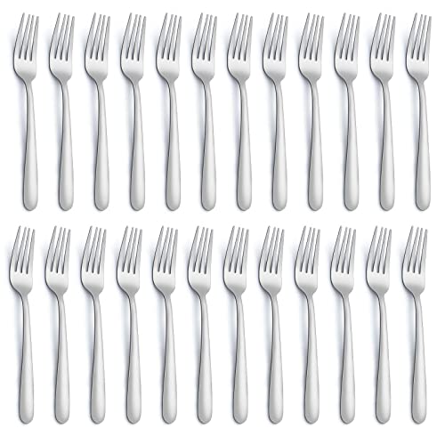 24 Pieces Dinner Forks, Forks Silverware(8 inches), Food Grade Stainless Steel Flatware Forks, Mirror Polished & Dishwasher Safe, Using for Home, Restaurant or Kitchen - color: shiny silver