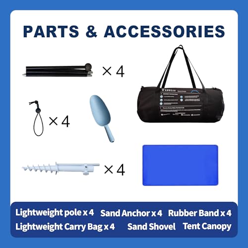 AMMSUN Beach Tent Sun Shelter, 11x11 FT Beach Canopy Tent Sun Shade with 4 Sand Anchor & Sand Bags | UPF 50+ Protection | 4 Thickened Poles | Windproof & Lightweight for Camping, Blue - color: Blue, size: 11x11 FT (4 Pole)