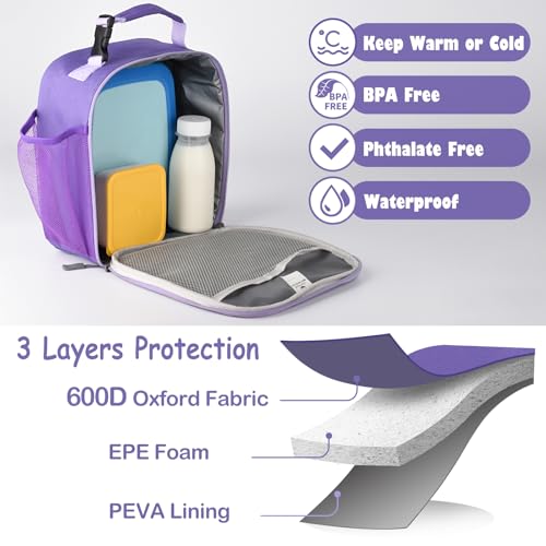 CaCTOUR Lunch Box Kids,Premium Insulated Lunch Bag for Girls Boys Teen Women,Soft Bag Mini Cooler Back to School Thermal Reusable Lunch Bag for Work School Picnic (Purple) - color: B-Purple
