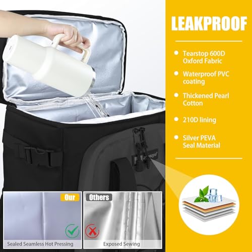 Backpack Cooler - AYAMAYA Upgrade Leakproof Cooler Backpack with Padded Top Handle, 40 Cans Large Waterproof Insulated Camping Coolers for Beach, Fishing, Picnic, Travel, BBQ - color: Black