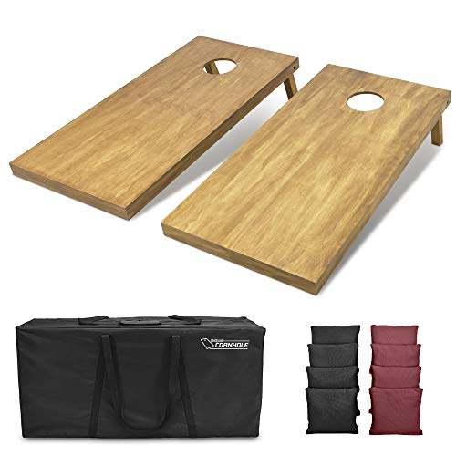 GoSports 4 ft x 2 ft Regulation Size Wooden Cornhole Boards Set with Light Brown Finish - Includes Carrying Case and Bean Bags - color: Black & Burgundy, size: 4 ft x 2 ft