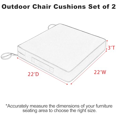 Favoyard Patio Chair Cushions 22 x 22 x 3 Inch Waterproof Outdoor Seat Cushions for Patio Furniture 3-Year Color Fastness Garden Sofa Couch Pads with Handle & Adjustable Straps Set of 2, Blue - color: Blue, size: 22 x 22 x 3 In