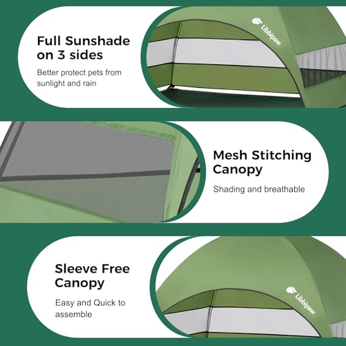 Windproof Elevated Dog Bed with Canopy & Stakes, 3-Sided 90% UV Block, Chew-Proof Teslin Mesh Mat for Large Dogs up to 150lbs(Green Large) - color: Green, size: Large